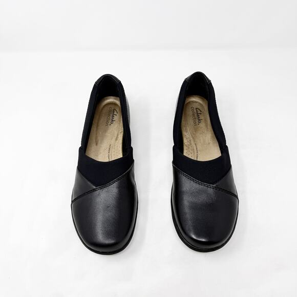 [Clarks] Black Cora Charm Leather Slip On Flats Round Toe Comfort Size 10M - Picture 2 of 11